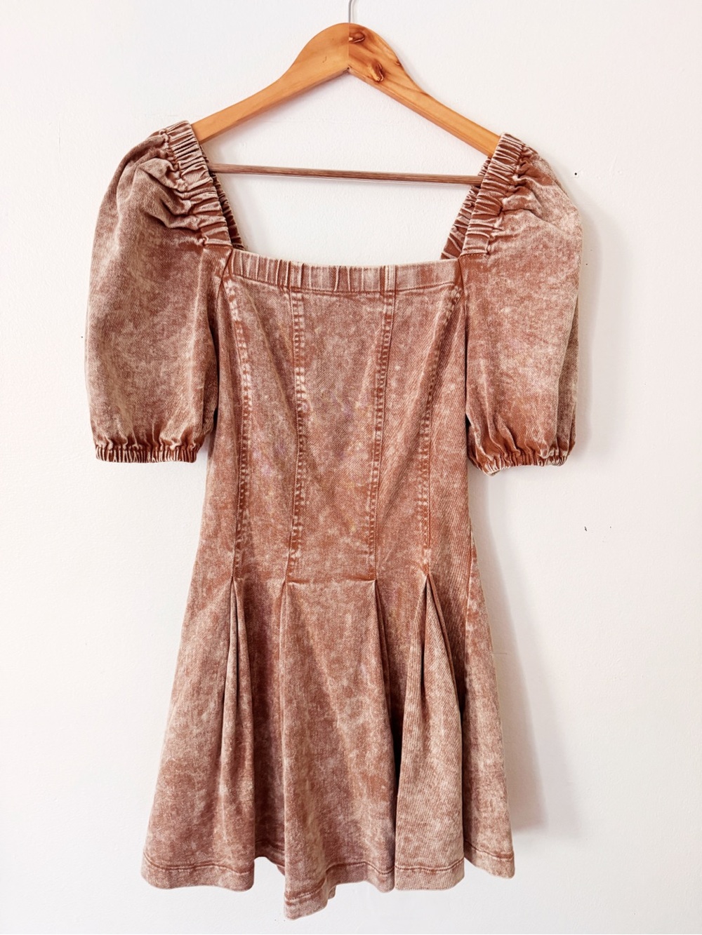 Flying Tomato Square Neck Puff Sleeve Mini Dress in Brown Small - Picture 2 of 4